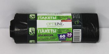Мешки д/мусора  60л. (20шт.) 58*77см. OPTILINE черн. ПНД 23-1054 (ОК)