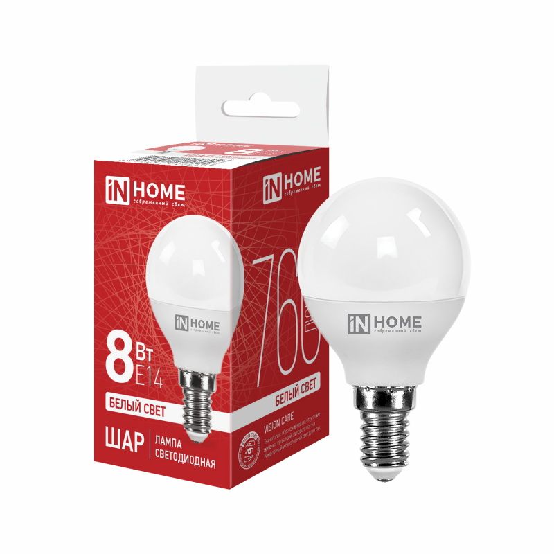 Лампа светодиодная  8,0Вт. LED ШАР-VC Е14 4000К 760Лм. IN HOME