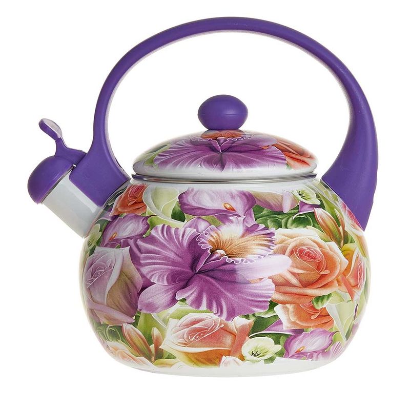 Чайник эмал. EM-1318 "Орхидея" 2,5л. со свист. Дел.