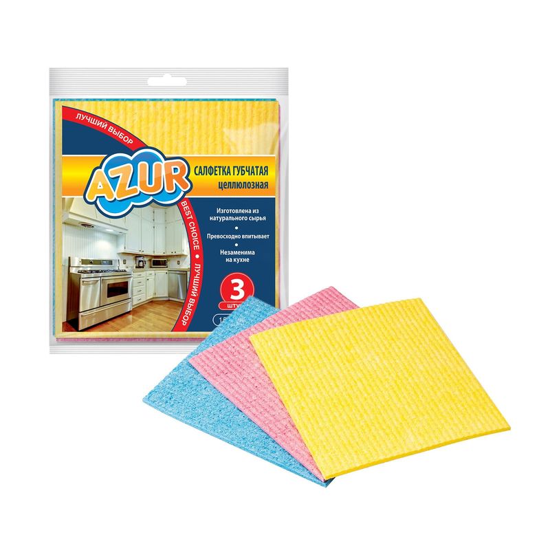 Салфетка дом. губч. 2416 AZUR (3шт. 14*16см)