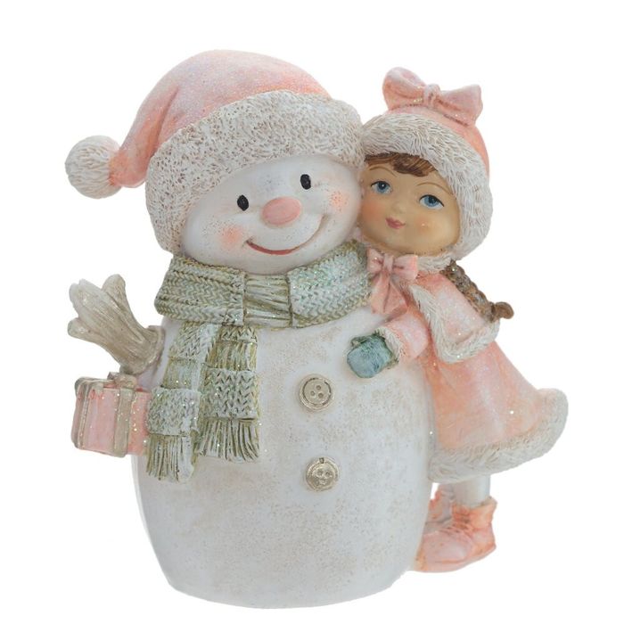 Фигурка "Девочка и снеговик" 791692 (11*6*11см.) Р