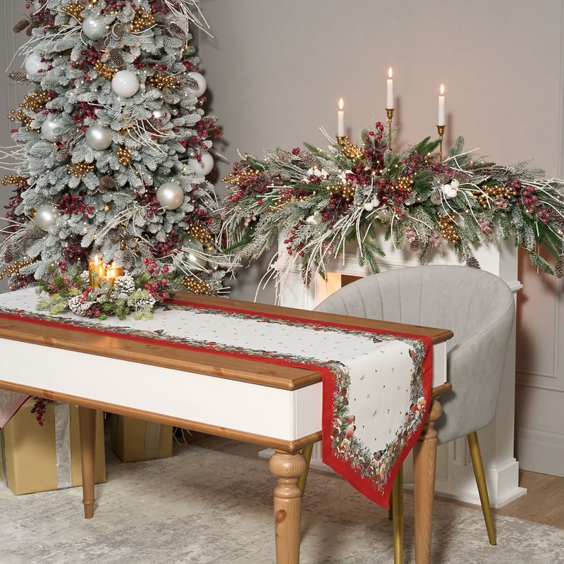 Дорожка на стол 850-745-31 "МОРОЗКО. СНЕГИРИ" (45*215см красный ) хлопок, твилл пропитка