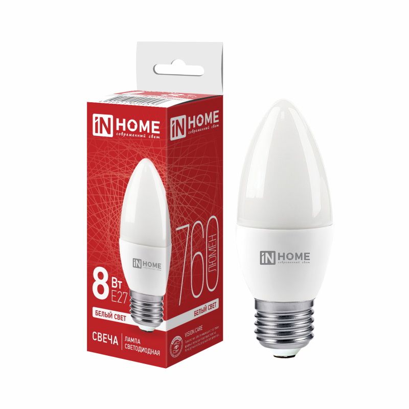 Лампа светодиодная  8,0Вт. LED СВЕЧА-VC Е27 4000К 760Лм. IN HOME