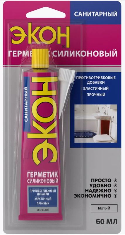 Герметик Силикон ЭКОН 3040014 сан. б/цв. 60мл.