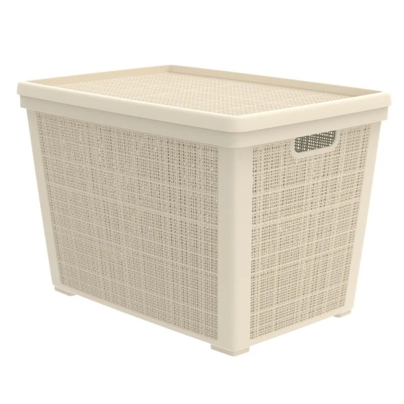 Корзина д/хранения "Лен" 65л. АП454 с крышкой (слон. кость) (568*400*391мм)А-П