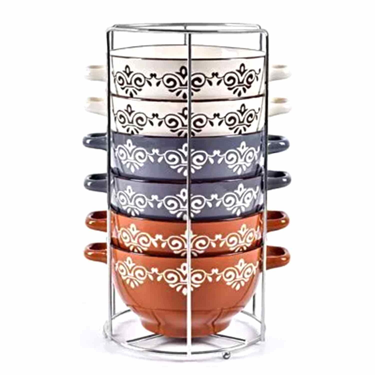 Набор бульонниц 6031-6MS "Орнамент" (7пр: 6*650мл. мет. подст.)