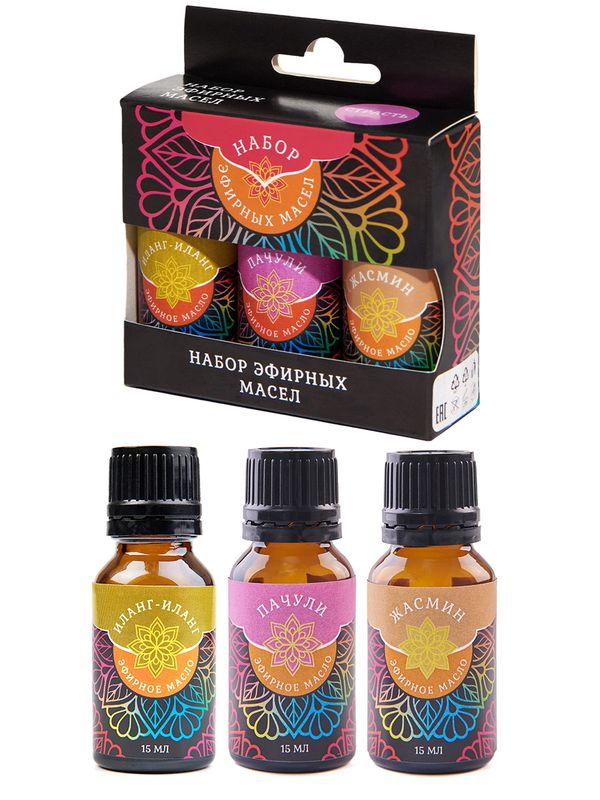 Набор масел эфирных Б70504 "Страсть" (жасмин, пачули, иланг-иланг) 3*15мл. Е
