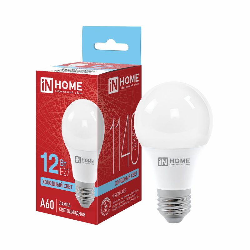 Лампа светодиодная 12Вт. LED А60-VC Е27 6500К 1140Лм. IN HOME