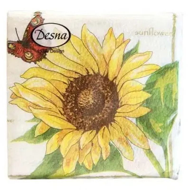 Салфетки бумажные 1сл. Design 18377 (24*24см.) 40шт. "Подсолнух" РБ