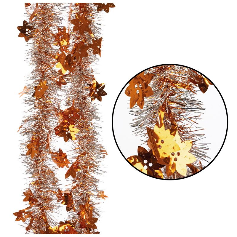 Мишура "Новый год" 007971 со снежинками-цветочками (2,0м. d7см. 6 слоев) серебро+медь СКР