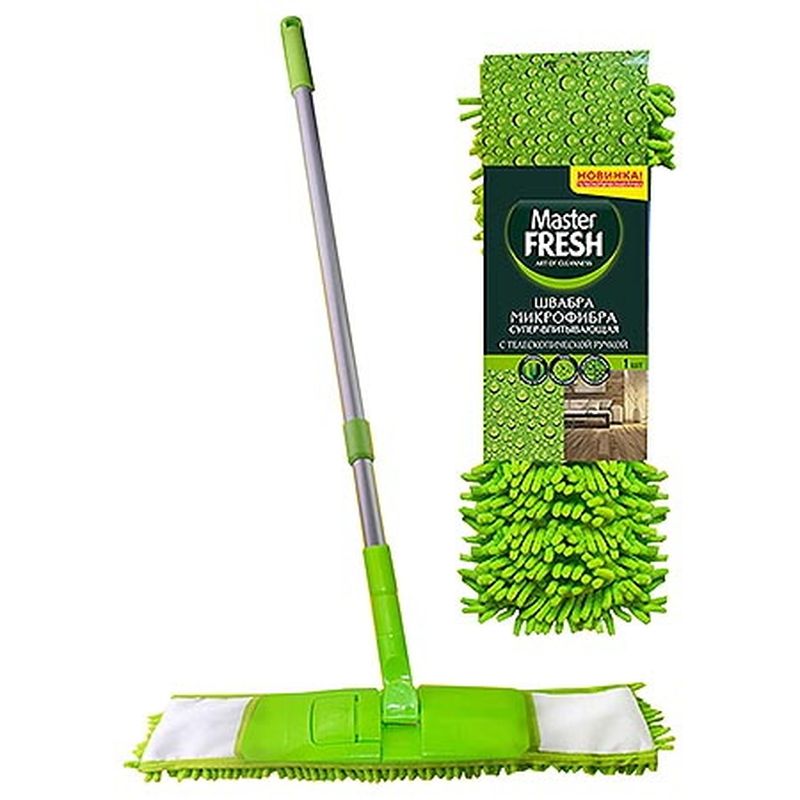 Швабра МАСТЕР ФРЕШ 6873/7873 плоская (микрофибра с дл.ворсом ) телескоп. ручка (Арвитекс)