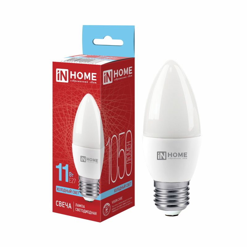 Лампа светодиодная 11Вт. LED-СВЕЧА-VC Е27 6500К 1050Лм. IN HOME