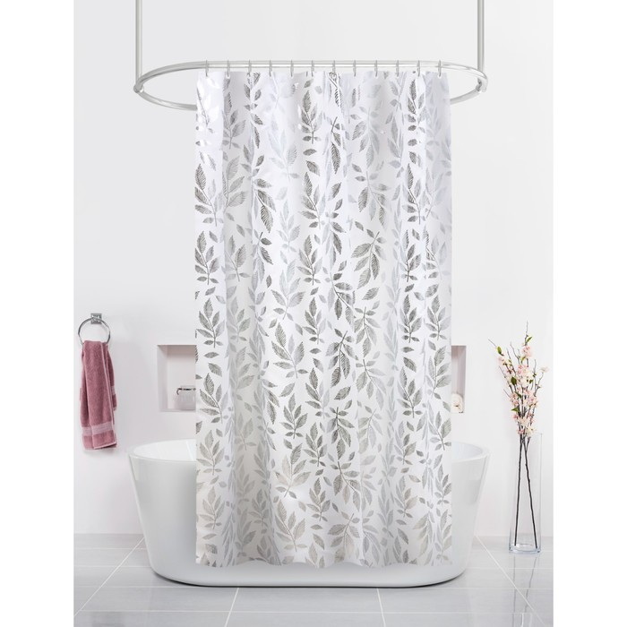 Занавес д/ван.комн. 180*200см. 13825 Серебряные листья ВТ-829985 М.