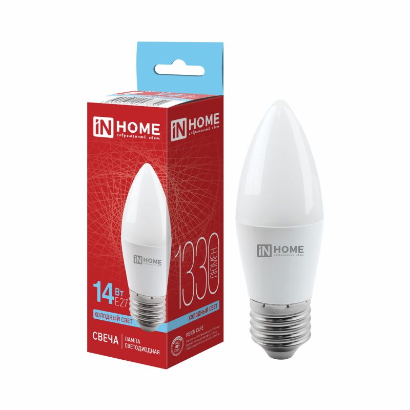 Лампа светодиодная 14Вт. LED-СВЕЧА-VC Е27 6500К 1330Лм. IN HOME
