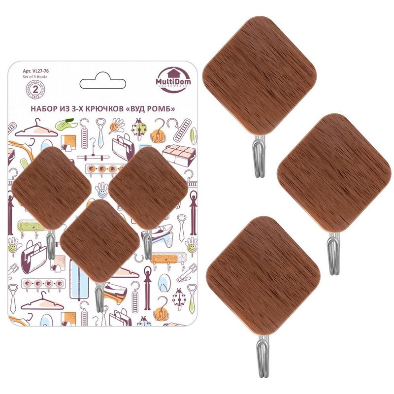 Крючок на липучке VL27-76 "Вуд ромб"(3шт) Мд