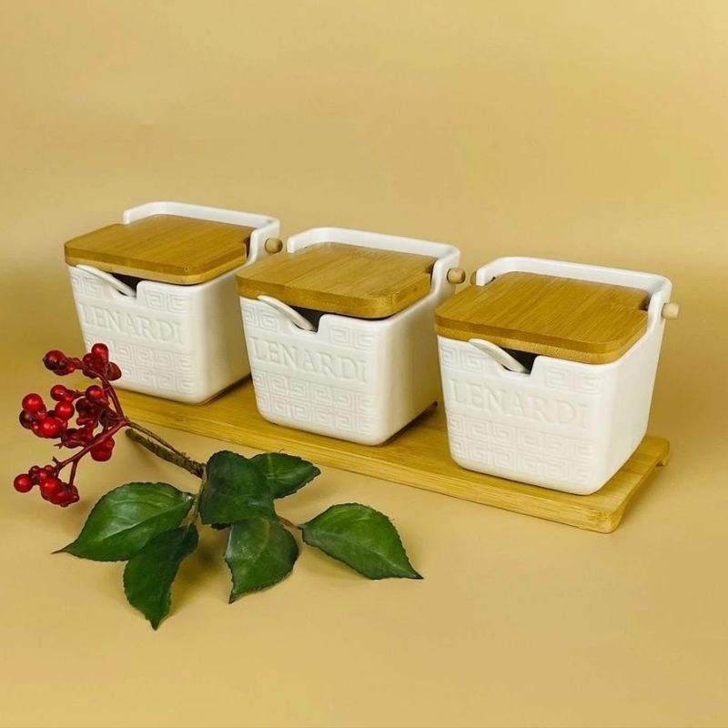 Набор банок 140-147 BAMBOO  (3шт.*0,35л.)на бамб. подставке + ложки (подар.уп.)