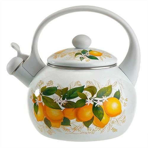 Чайник эмал. EM-1319 "Лимоны" 2,5л. со свист. Дел.