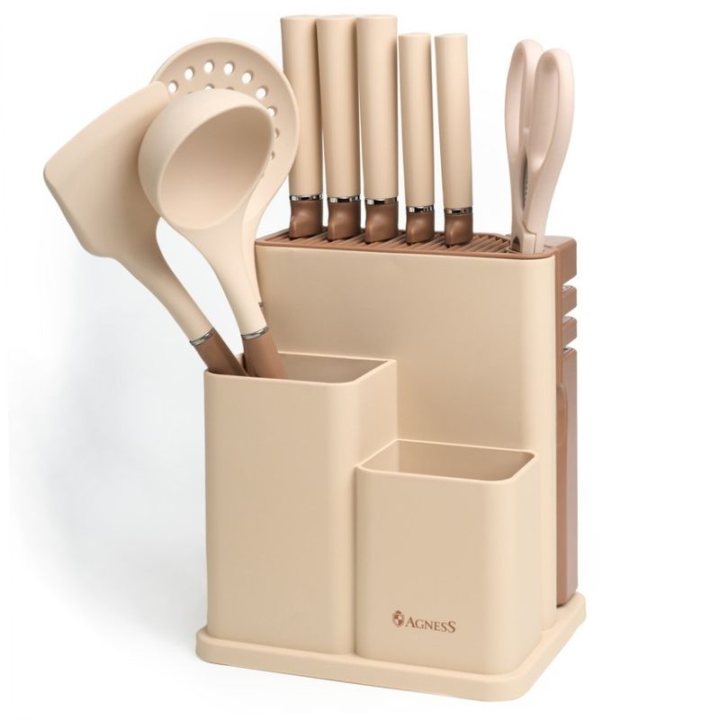 Набор ножей 671-226 11пр. (5 ножей, половник,лопатка,шумовка,ножницы, ножеточка, подставка) ВД