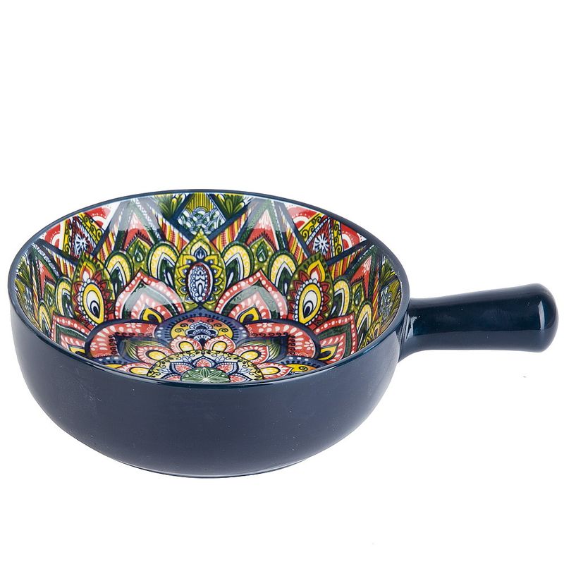 Кокотница 0860088 "Arabesque" с ручкой (синий) подар. уп.  ЕНС