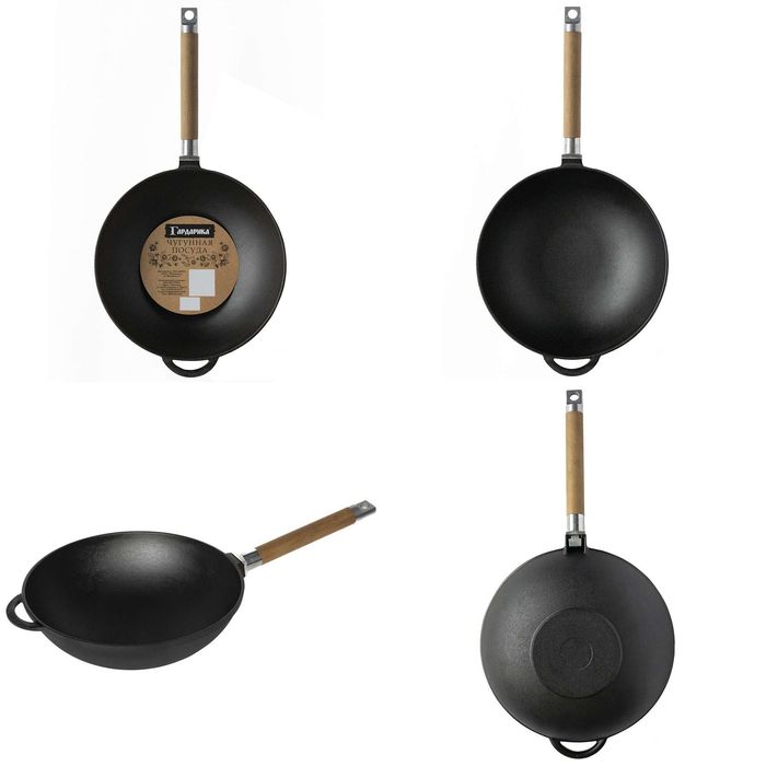 Сковорода чуг. Укр. d240мм. "WOK" 1124 б/крышки с руч.