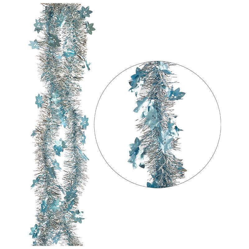 Мишура "Новый год" 007970 со снежинками-цветочками (2,0м. d7см. 6 слоев) бирюза СКР