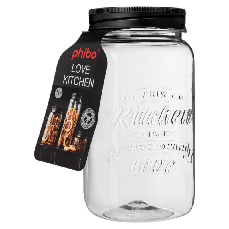 Банка квадратная с эмбоссингом БП02001 LOVE KITCHEN 1,4Л
