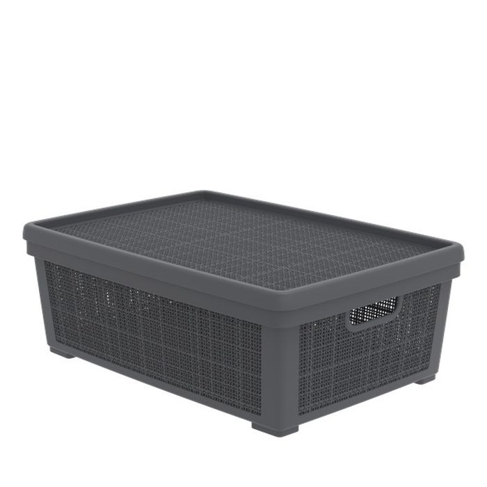 Корзина д/хранения "Лен" 35л. АП480 с крышкой (графит) (568*400*203мм)А-П