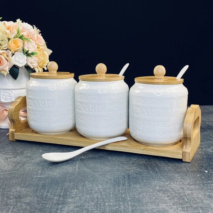 Набор банок 140-119 BAMBOO  (3шт.*0,35л.)на бамб. подставке + ложки (подар.уп.)
