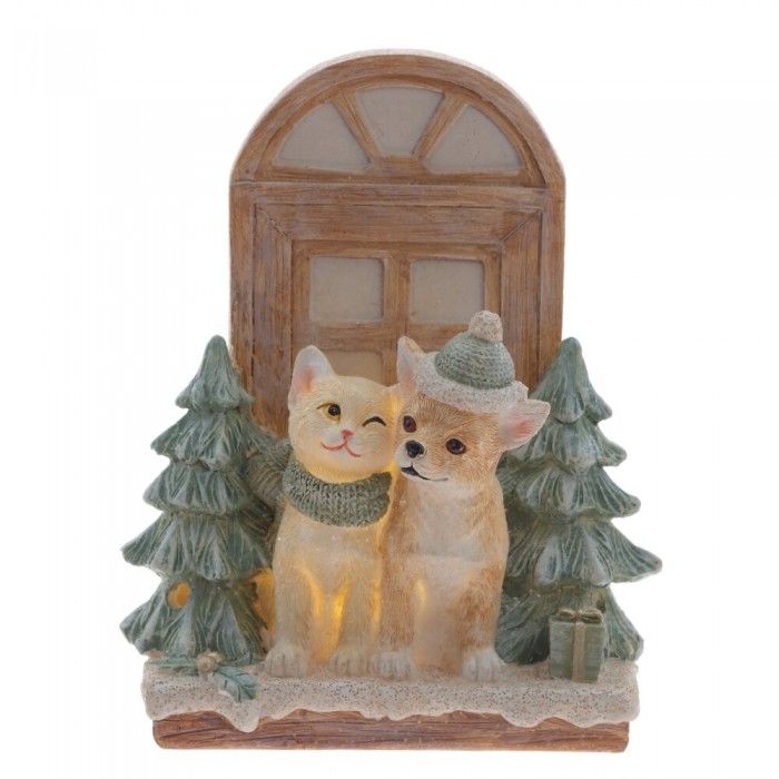 Фигурка "Кошечка и песик" 811182 (13*8*16см.) с подсветкой Р