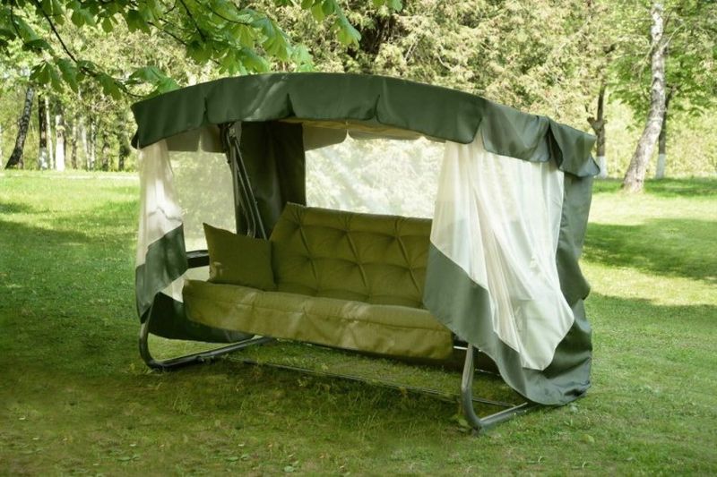 Качель садовая "Саванна" с1451 (4-х местные, каркас черн. , ткань папермун, до 320кг.)