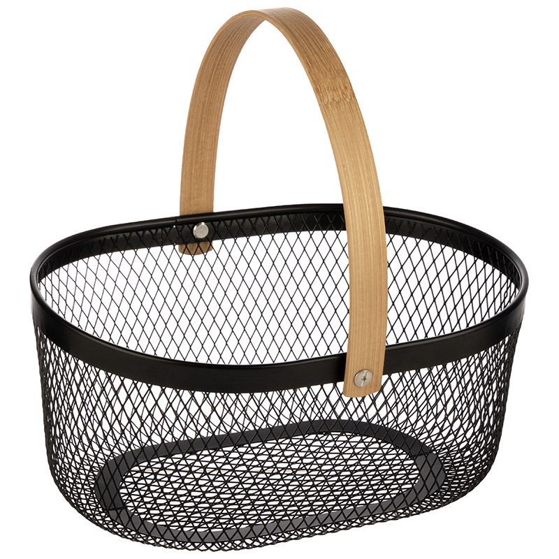 Корзина д/хранения 310903 (23*18,5*11см) овал. с бамб. ручкой Скр.