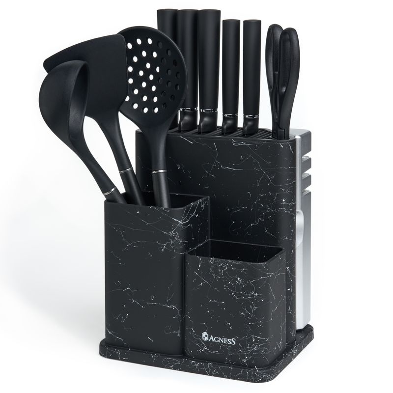 Набор ножей 671-227 11пр. (5 ножей, половник,лопатка,шумовка,ножницы, ножеточка, подставка) ВД