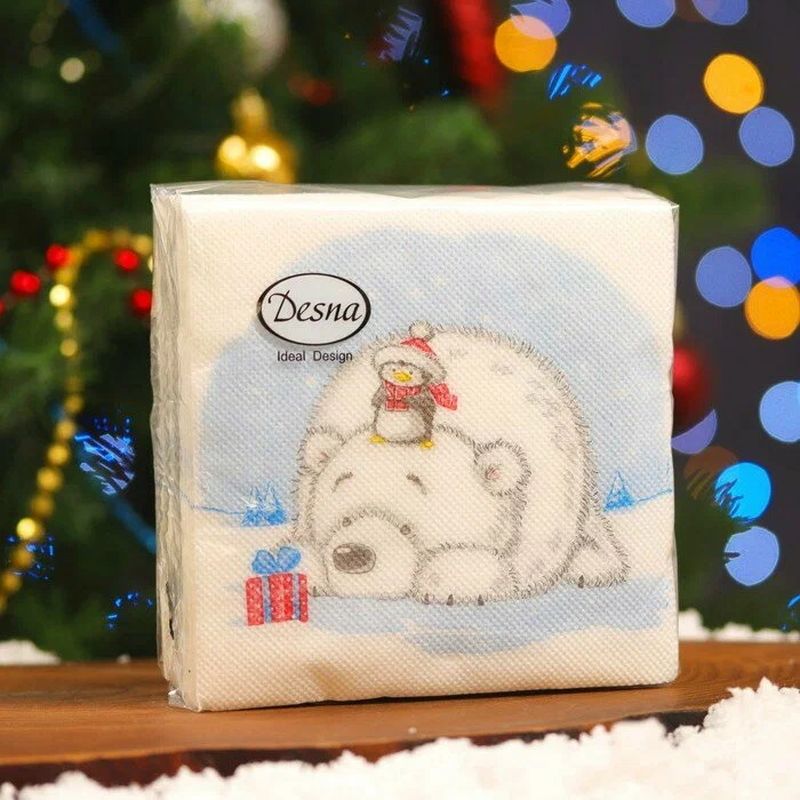 Салфетки бумажные 1сл. Desna 57835/44381 (24*24см.) 40шт. НГ "Мишка и пингвин" РБ