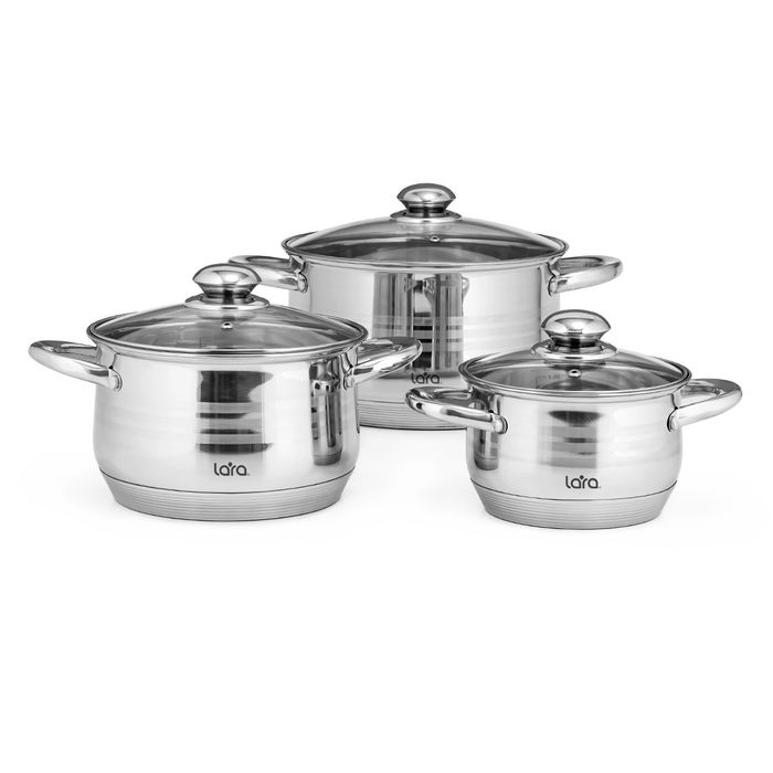 Набор посуды LARA LR02-100 Sonata (3к. 2,1/3,9/6,5л.) (нерж. ст/кр.)