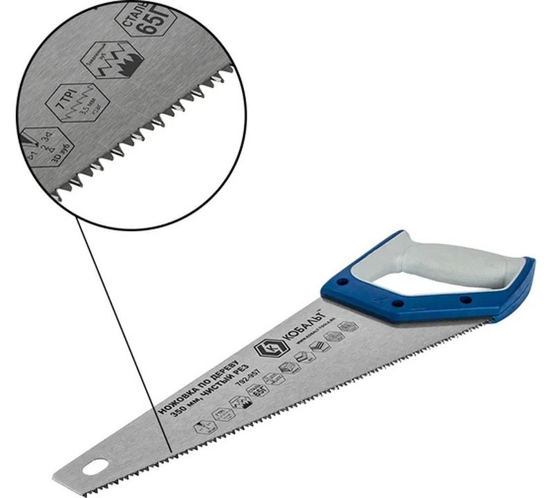 Ножовка 350/3,5 792-957 по дереву, КОБАЛЬТ,закален. зуб, 3D-заточка, чистый рез, двухкомпон. рукоятк