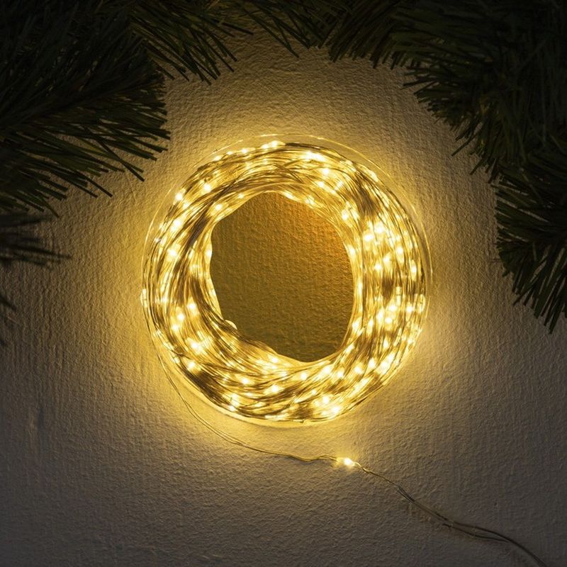 Гирлянда эл. нить 50,0м 703440 "Роса" 500 LED  теп.бел. 8 тип. свеч., 7W (зеленая леска) Р.