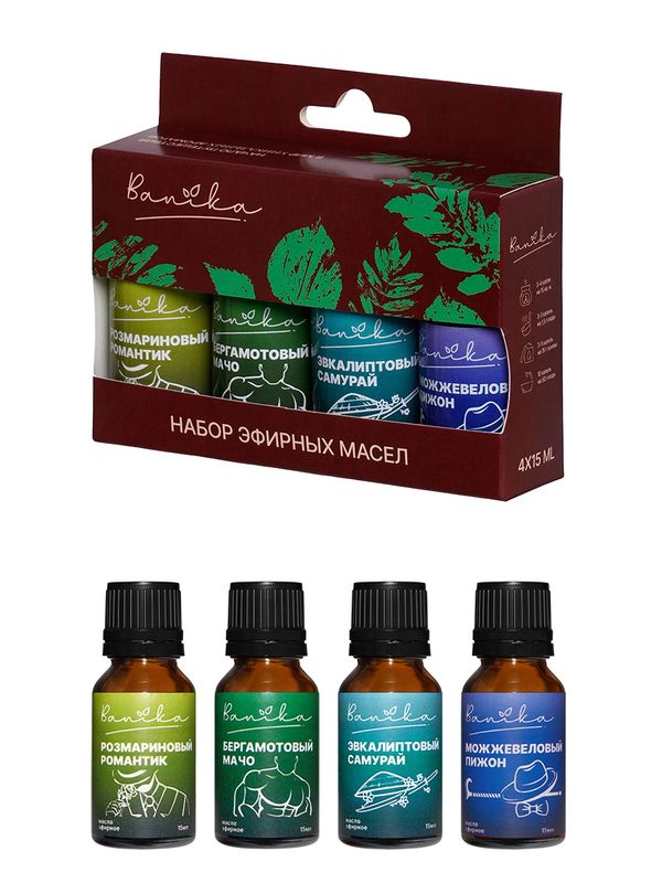 Набор масел эфирных Б700102 "Bonika" Для него" 4*15мл. (эвкалипт, бергамот, можжевельник, розмарин)