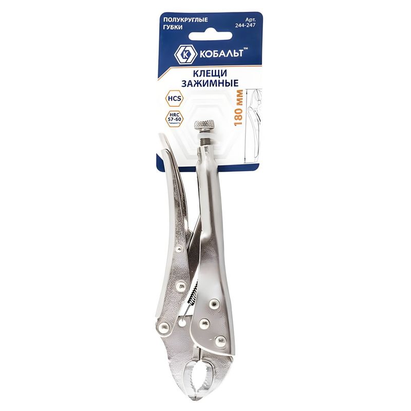 Клещи зажимные 180мм. 244-247 КОБАЛЬТ, полукруглые губки