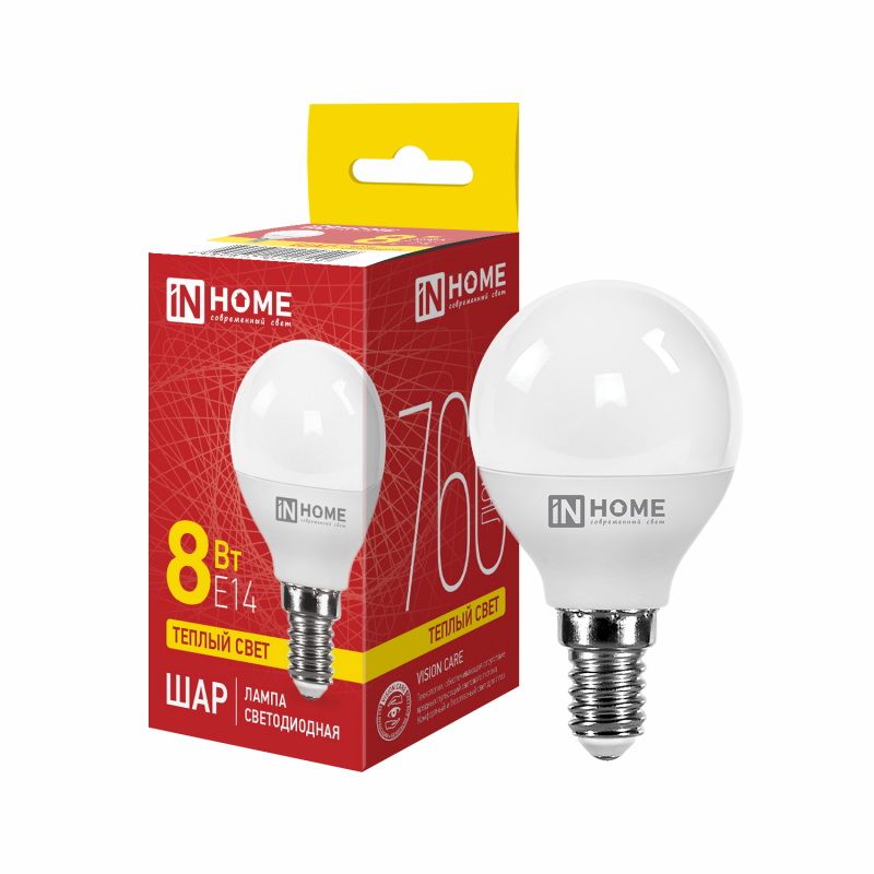 Лампа светодиодная  8,0Вт. LED ШАР-VC Е14 3000К 760Лм. IN HOME