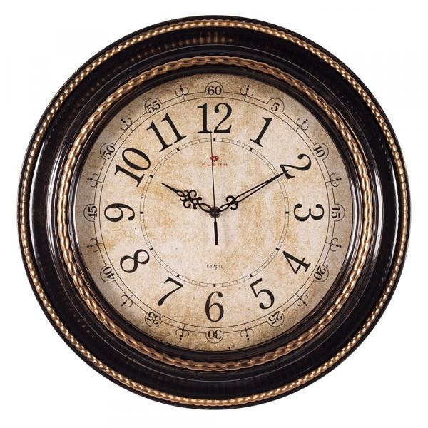 Часы настенные 5232-117 "Рубин" (d=45,5см) черный матовый+бронза "Плетение"