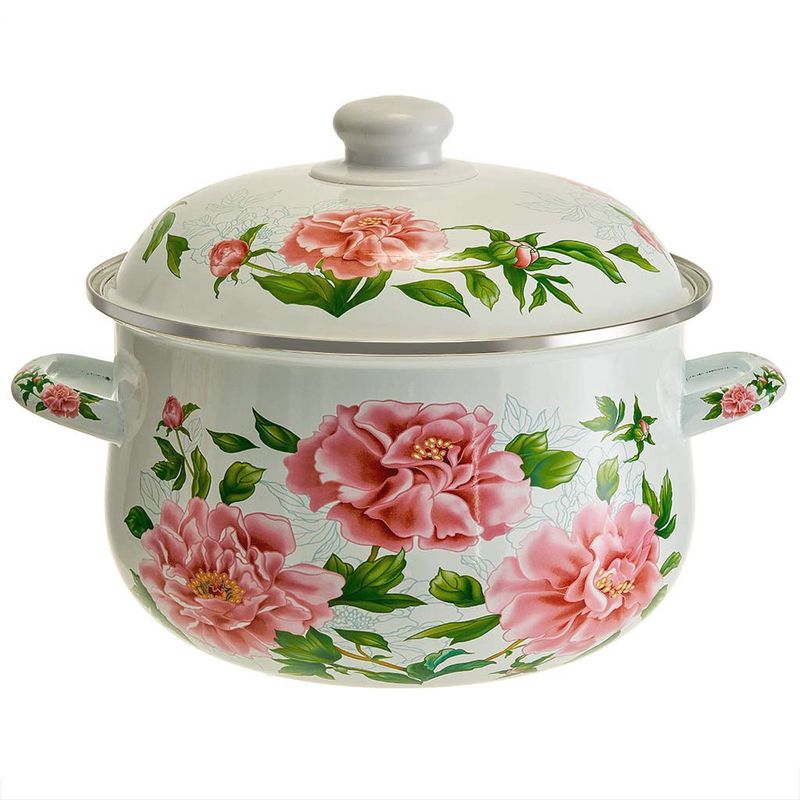 Кастрюля эмал. EM-1512 "Пионы" 5,0л. MetaLLoni  Дел.
