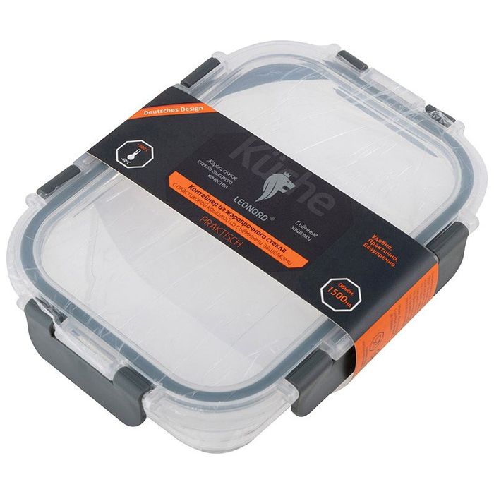 Контейнер   1,5л. PRAKTISCH 106072 с пл.крышкой (жаропр.стекло) со съемными защелками