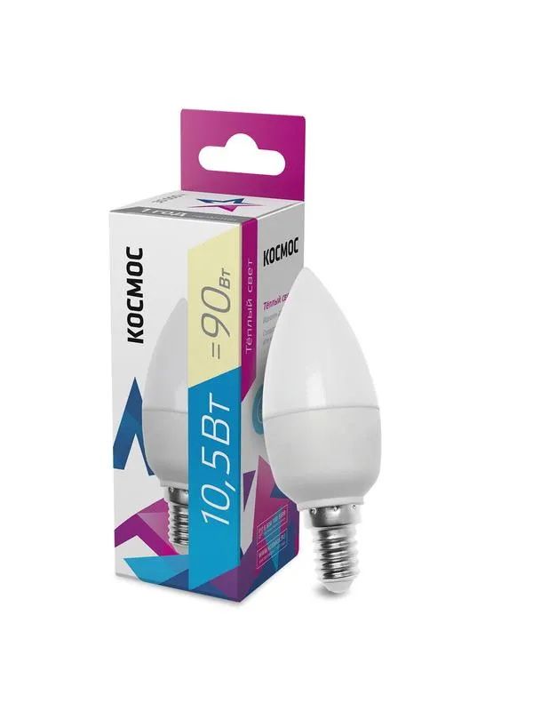 Лампа светодиодная Космос 10,5Вт. LED CN Е14 3000К (свеча)