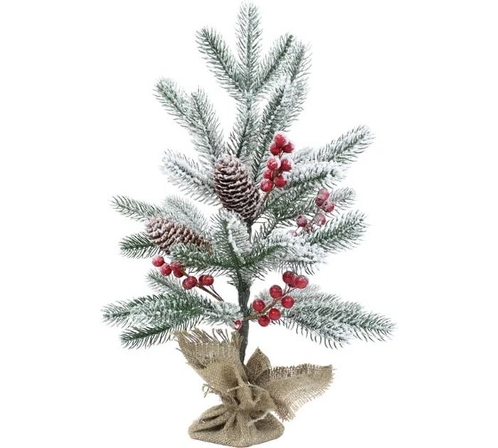 Ель "Декоративная" 0,45м. 1036045F заснеженная с шишками и ягодами (в мешке)