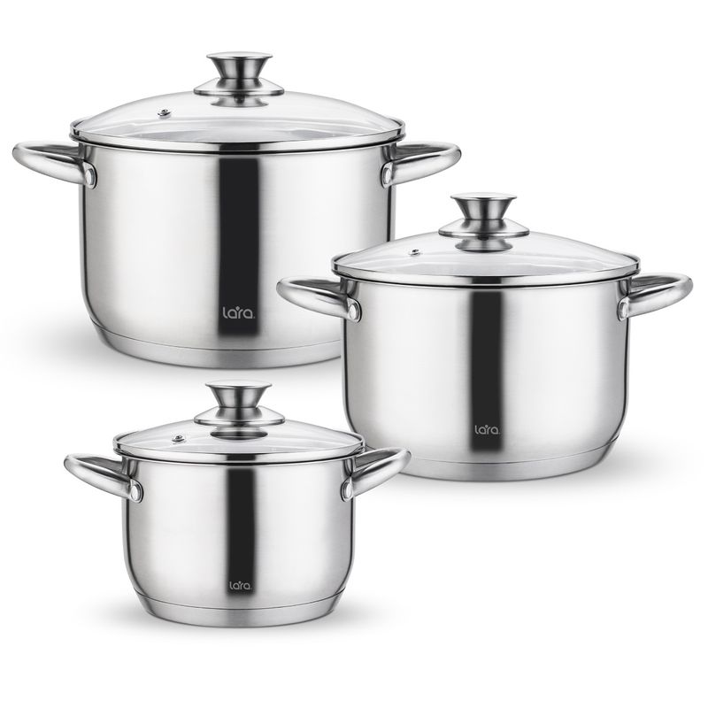 Набор посуды LARA LR02-128 Афина (3к. 2,1/3,9/5,1л.) (нерж. ст/кр.)
