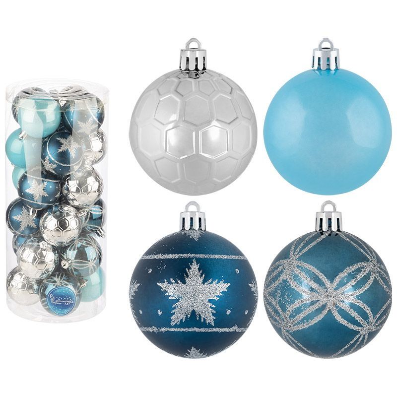 Шары SYQB2-0123194 (набор 24шт.) d6см. 106343 (т.-синий, голубой, серебряный) Скр.