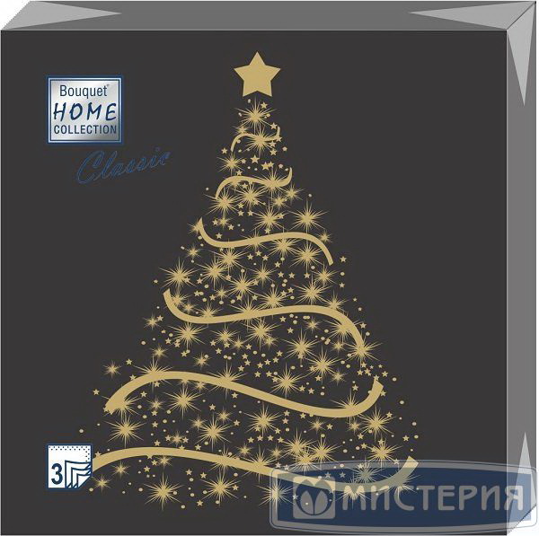 Салфетки бумажные 3сл. Домашняя коллекция 57095/39414 (33*33см.) 20шт. НГ "Волшебная ель на черном"