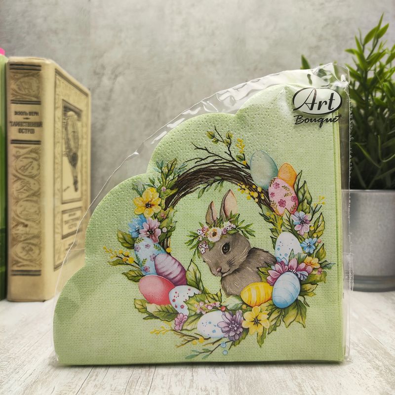 Салфетки бумажные 3сл. Art Bouguet Rondo 42528 (33*33см.) 12шт. ПАСХА "Пасхальный венок с кроликом"