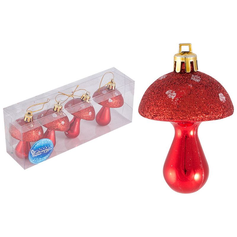 Подвесн.украш. "Грибочки" 007452 (набор 4шт.) (красный) Скр