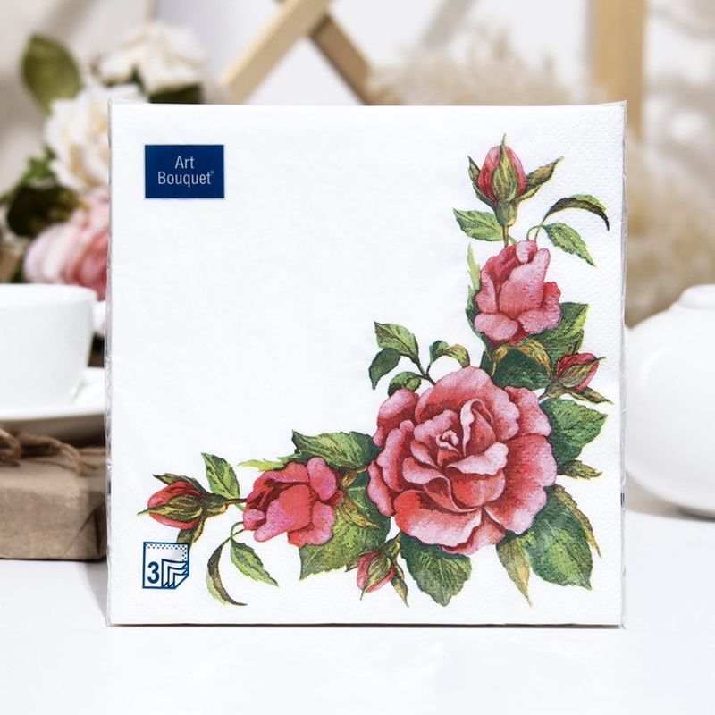 Салфетки бумажные 3сл. Art Bouguet 37727 (33*33см.) 20шт. "Дикая роза"